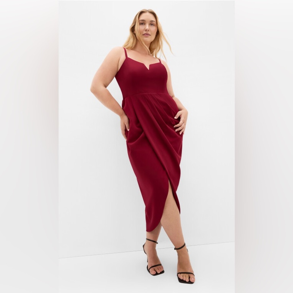 City Chic Burgundy Midi Dress with Tulip Skirt